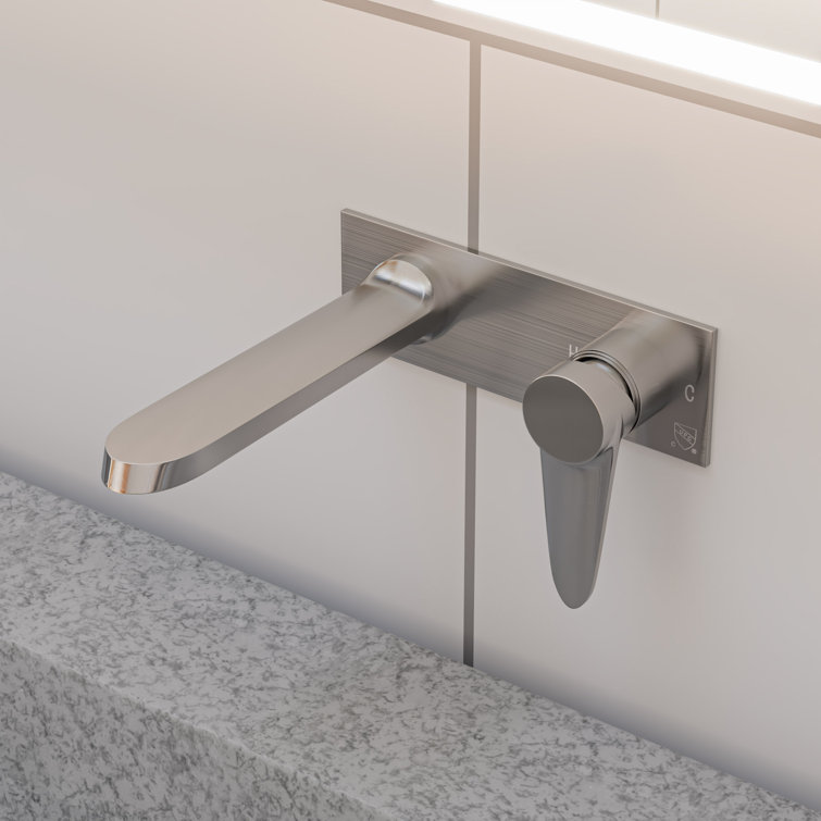 Brushed Nickel Wall Mounted Single-Handle Bathroom Faucet