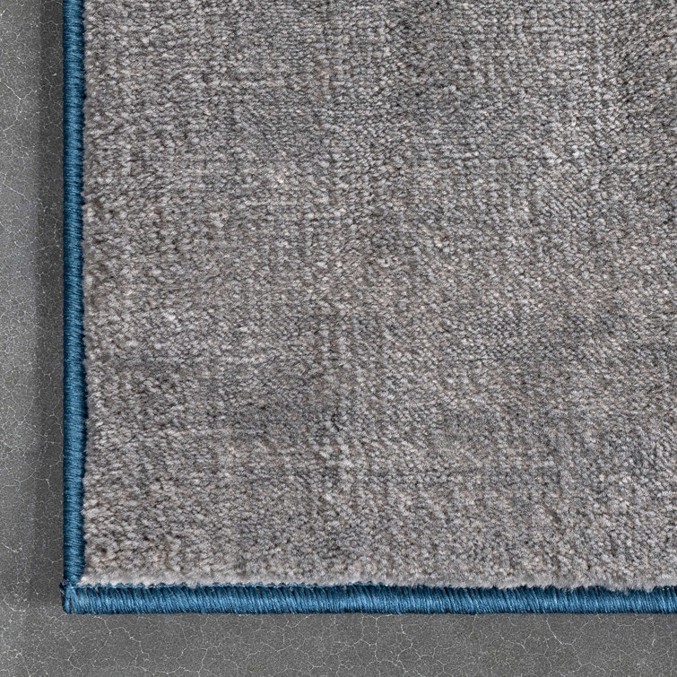Blue and Gray Rectangular Stain-Resistant Synthetic Rug