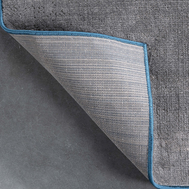 Blue and Gray Rectangular Stain-Resistant Synthetic Rug