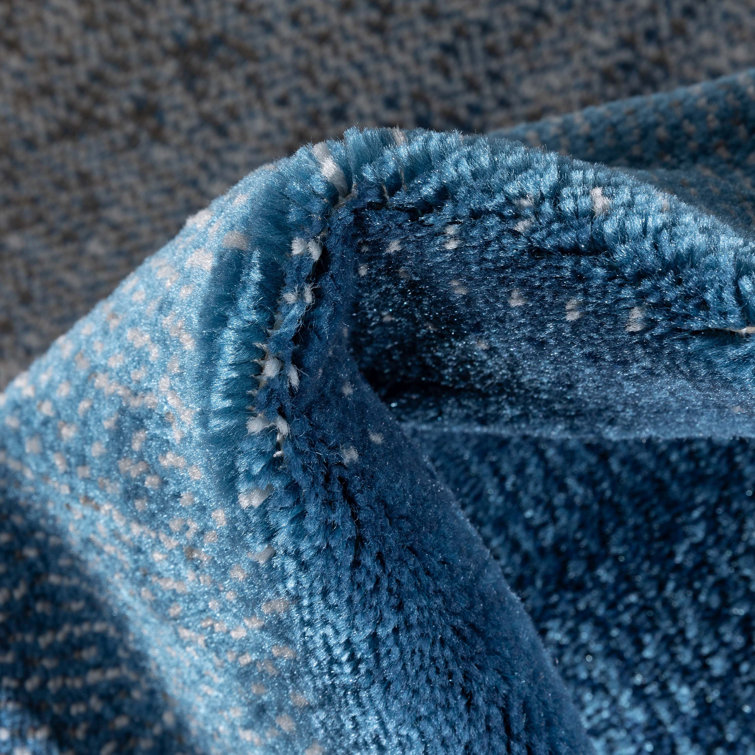 Blue and Gray Rectangular Stain-Resistant Synthetic Rug