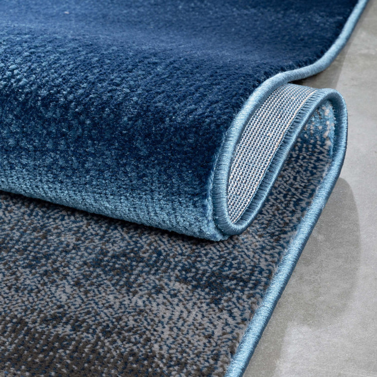 Blue and Gray Rectangular Stain-Resistant Synthetic Rug