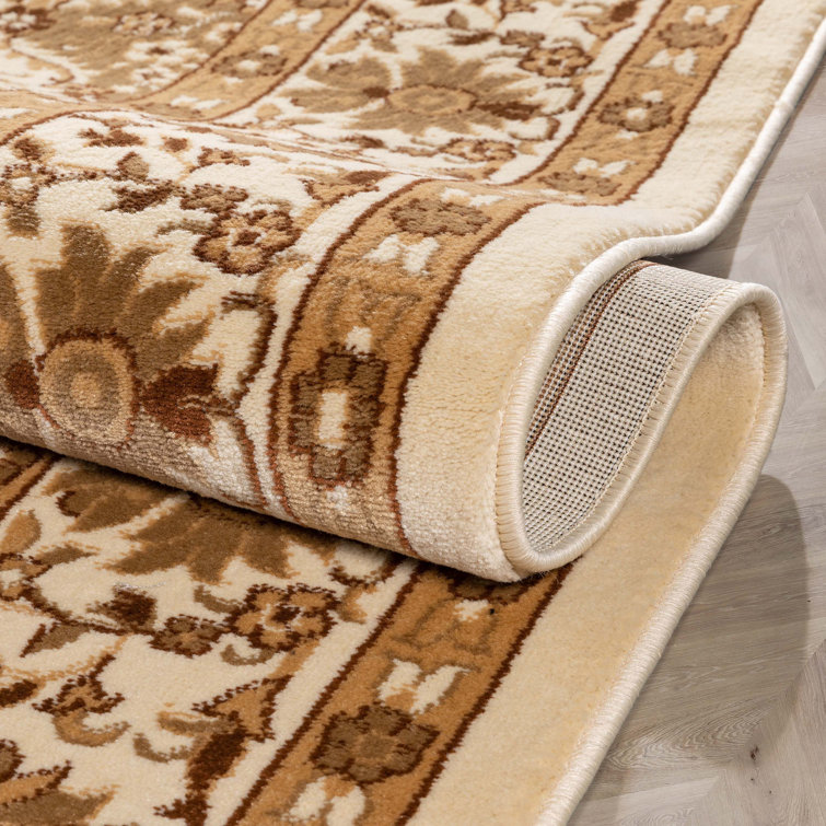 Ivory and Brown Oriental Synthetic 5' x 7' Area Rug