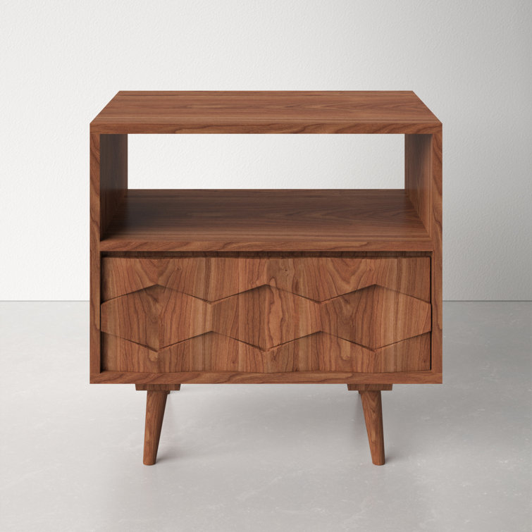 Mid-Century Sheesham Wood 22" Brown Nightstand with Drawer