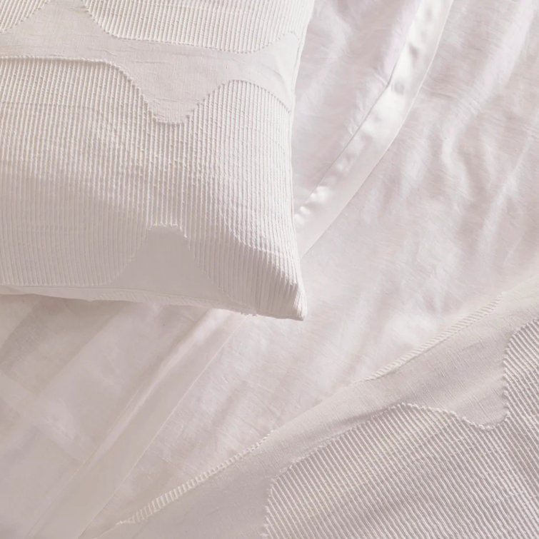 White Cotton Blend Euro Sham with Geometric Pattern