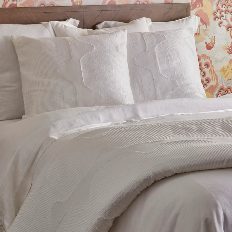White Cotton Blend Euro Sham with Geometric Pattern