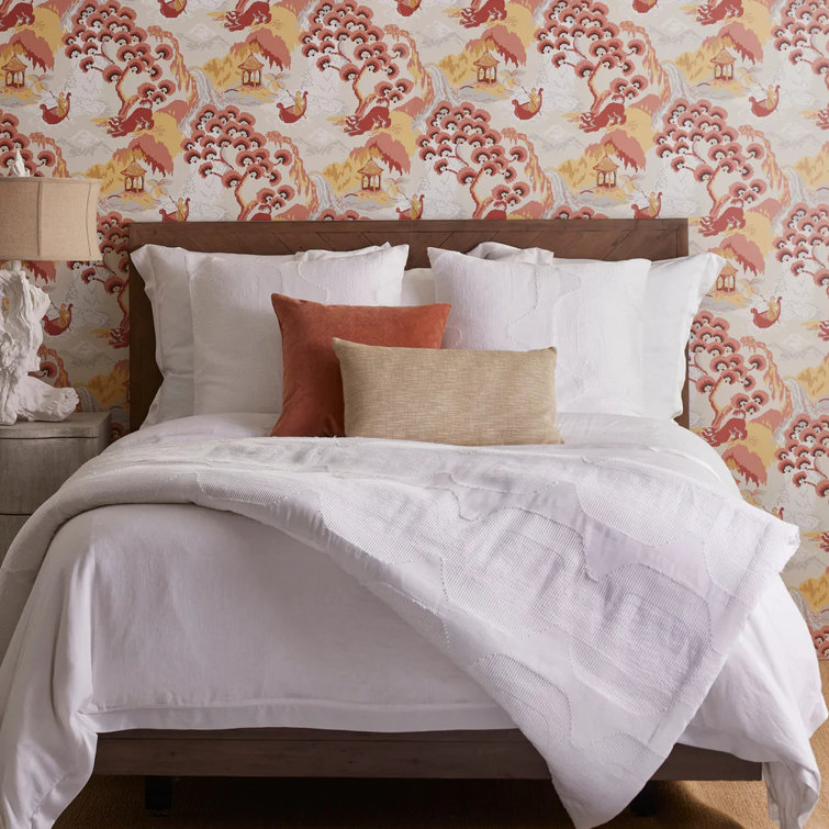 White Cotton Blend Euro Sham with Geometric Pattern