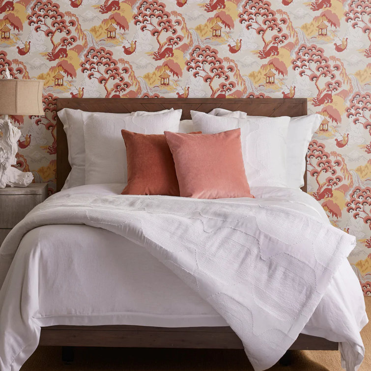 White Cotton Blend Euro Sham with Geometric Pattern