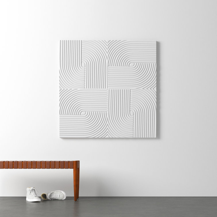 48'' White Geometric Wood Square Wall Art
