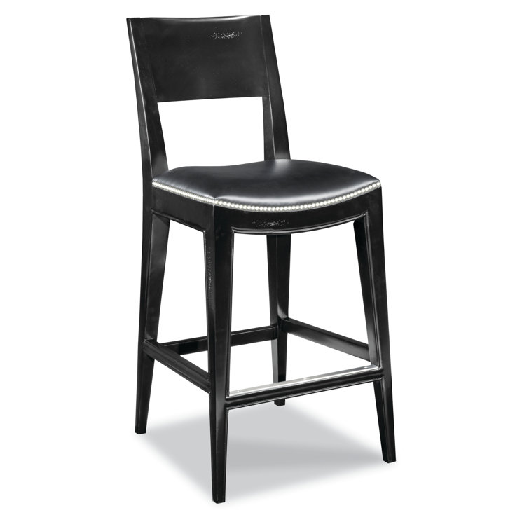 Black Leather Saddle Seat Counter Stool with Metal Frame