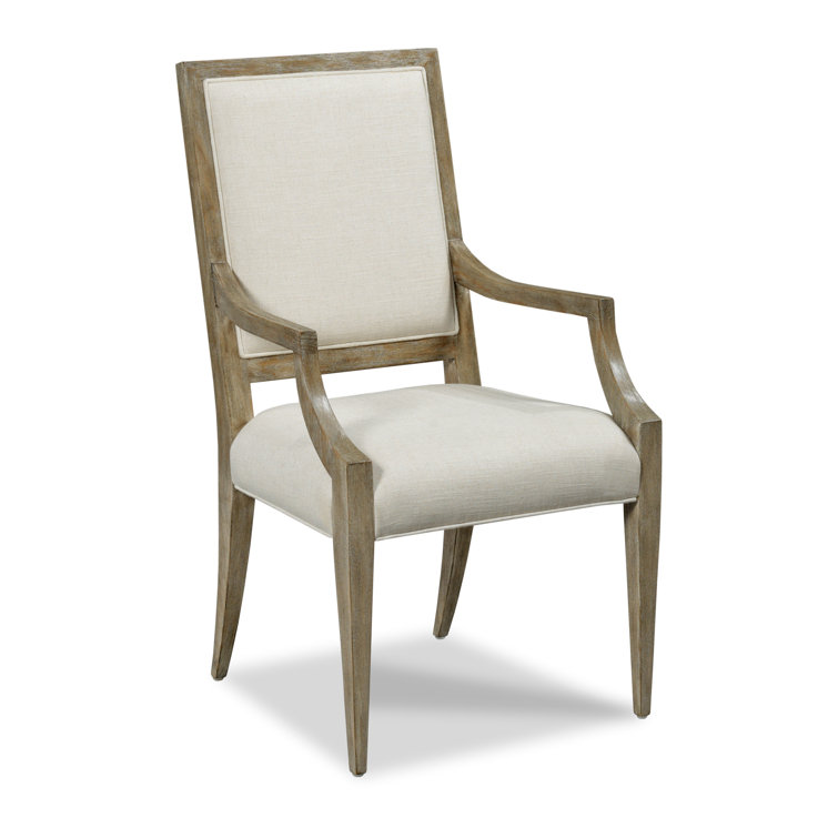 Beige Linen Upholstered Wood Side Chair with Vintage Finish