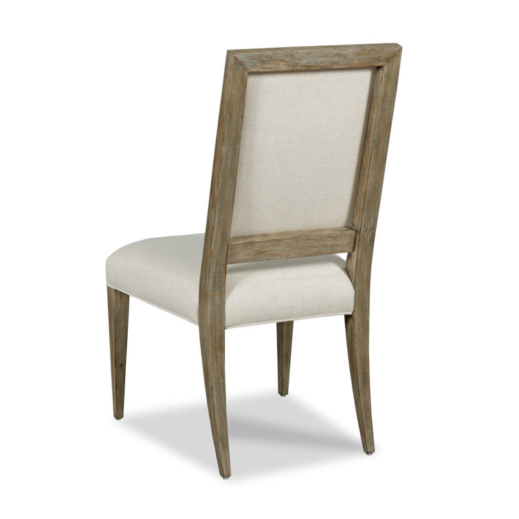 Beige Linen Upholstered Wood Side Chair with Vintage Finish