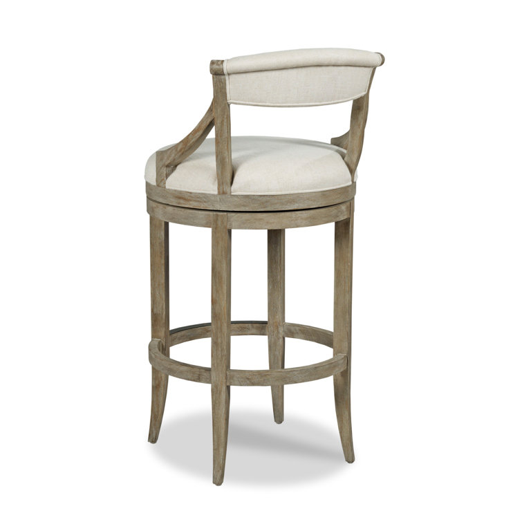 White Linen Upholstered Swivel Bar Stool with Wood Frame