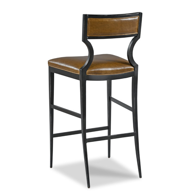 Wayland Brown Leather and Forged Steel Bar Stool