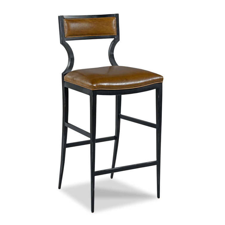 Wayland Brown Leather and Forged Steel Bar Stool