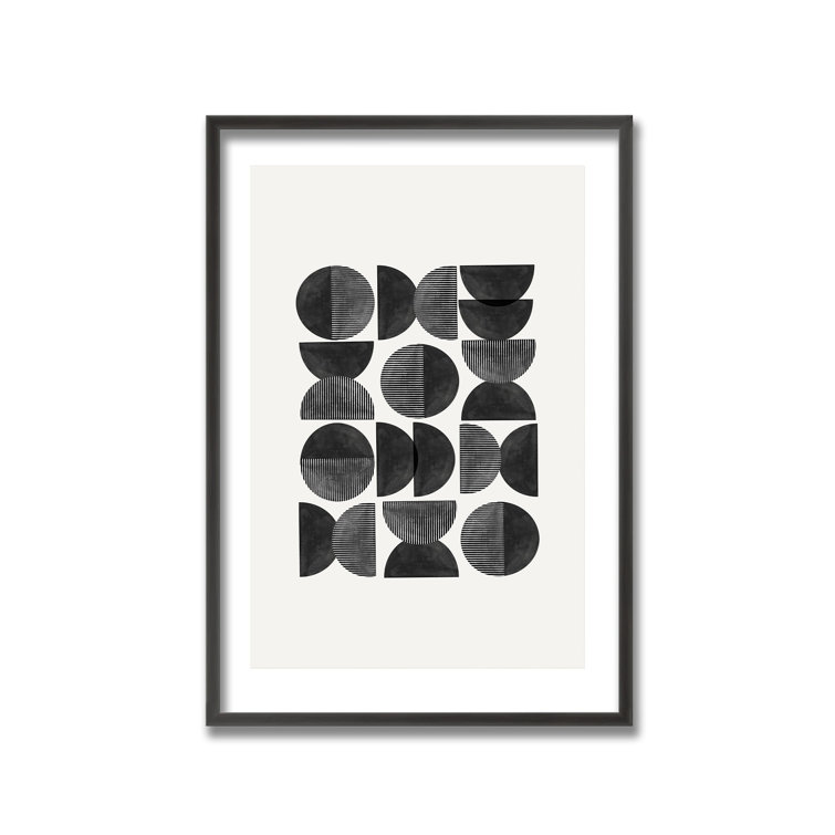 Mid Century Black and White Geometric Framed Print