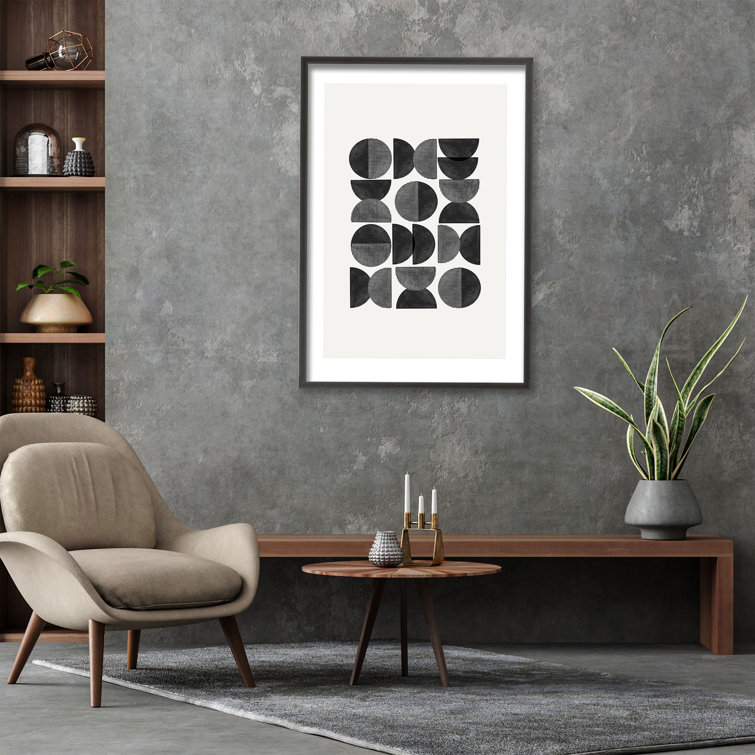 Mid Century Black and White Geometric Framed Print