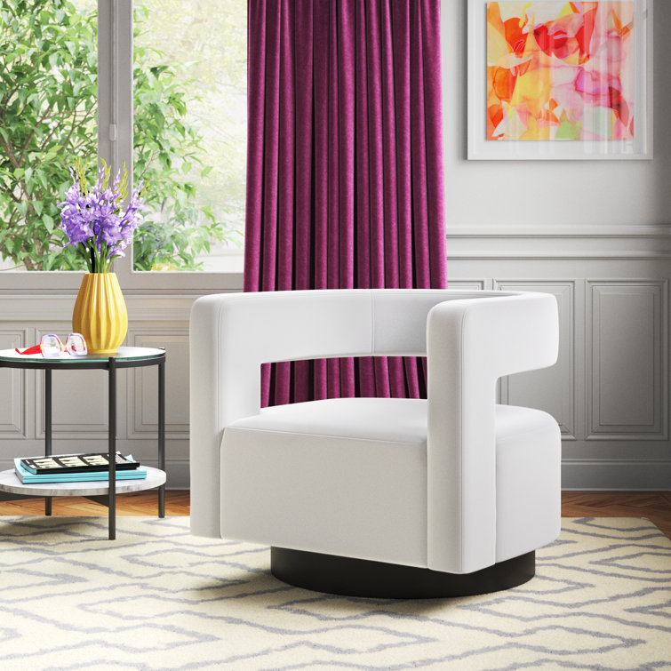 Elegant White Velvet Swivel Accent Armchair with Matte Black Base