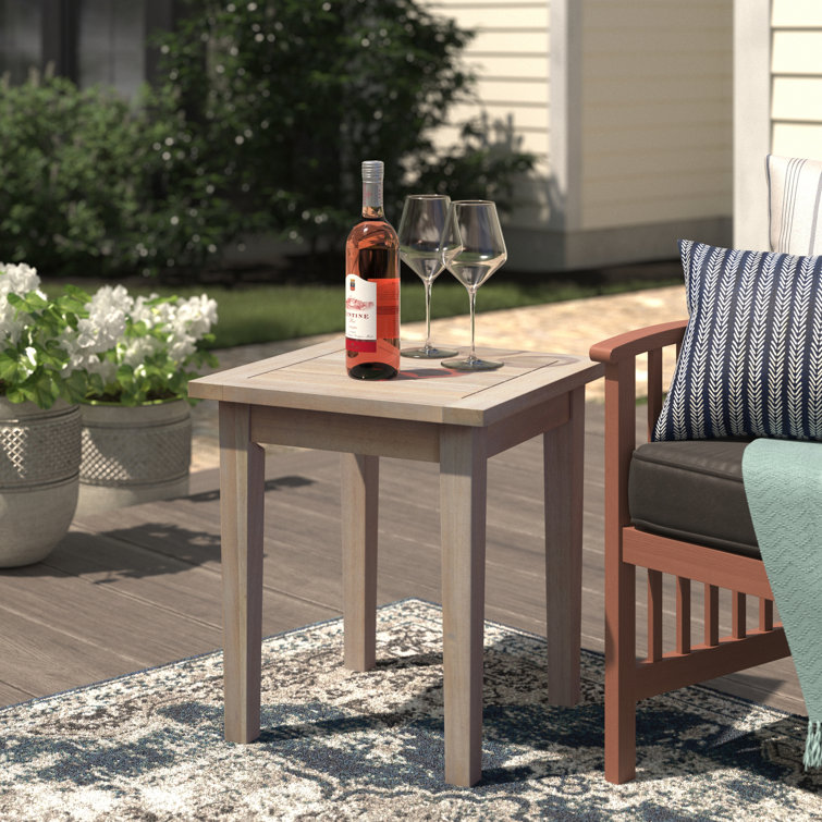 Natural Acacia Wood Outdoor Side Table with Slatted Top
