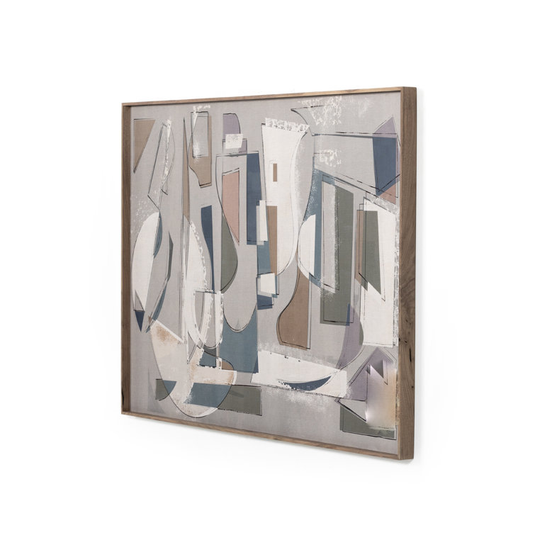 Large Abstract Canvas Painting with Walnut Frame