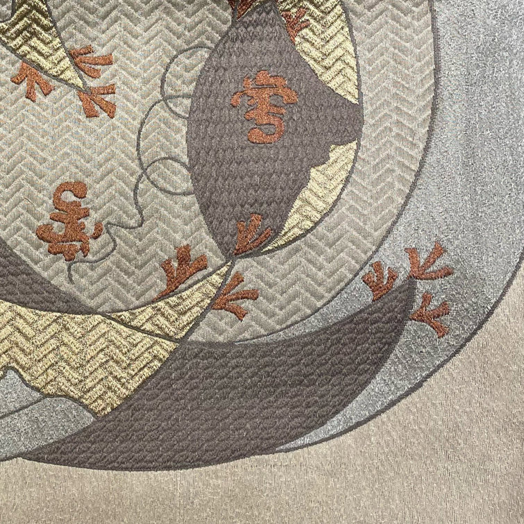 Kosode Beige and Brown Embroidered Cotton Blend Throw Pillow