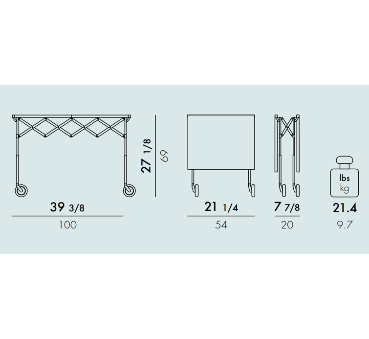 Matte Cream Chromed Steel Folding Trolley Table by Antonio Citterio