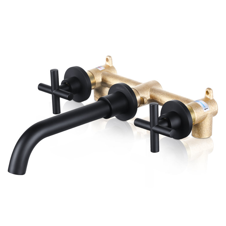 Matte Black Wall Mounted Double Handle Bathroom Faucet