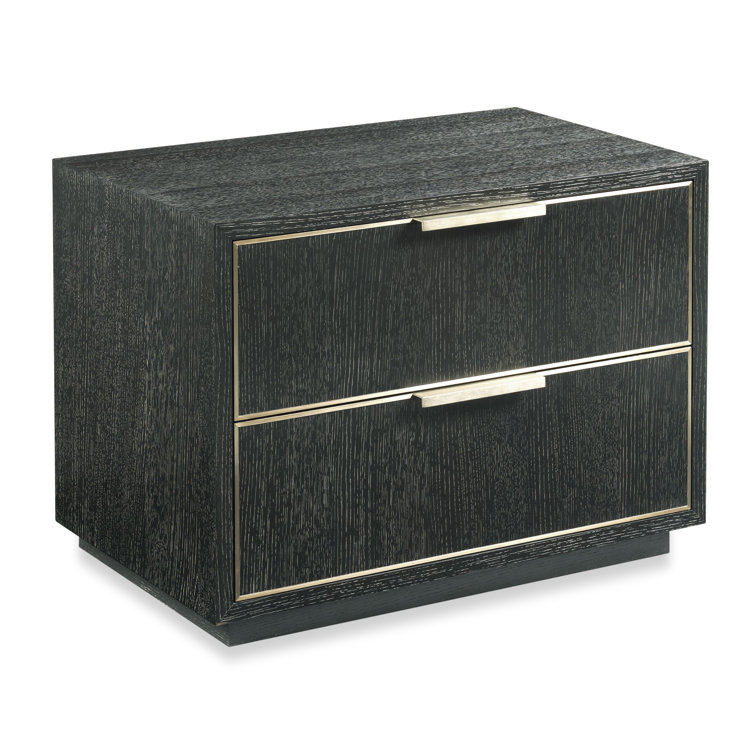 Slate Finish Irvine 2-Drawer Nightstand with Brass Handles