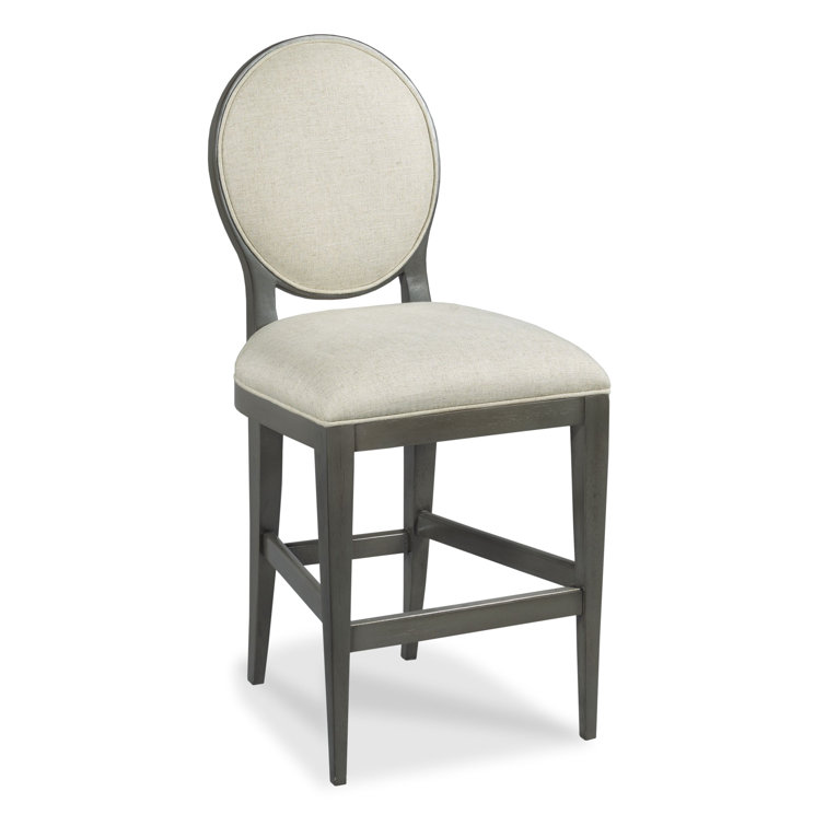 Charcoal Beige Linen 31" Wood Bar Stool with Oval Back