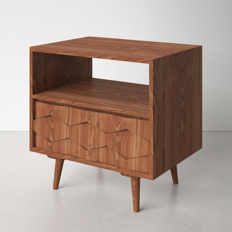 Mid-Century Sheesham Wood 22" Brown Nightstand with Drawer