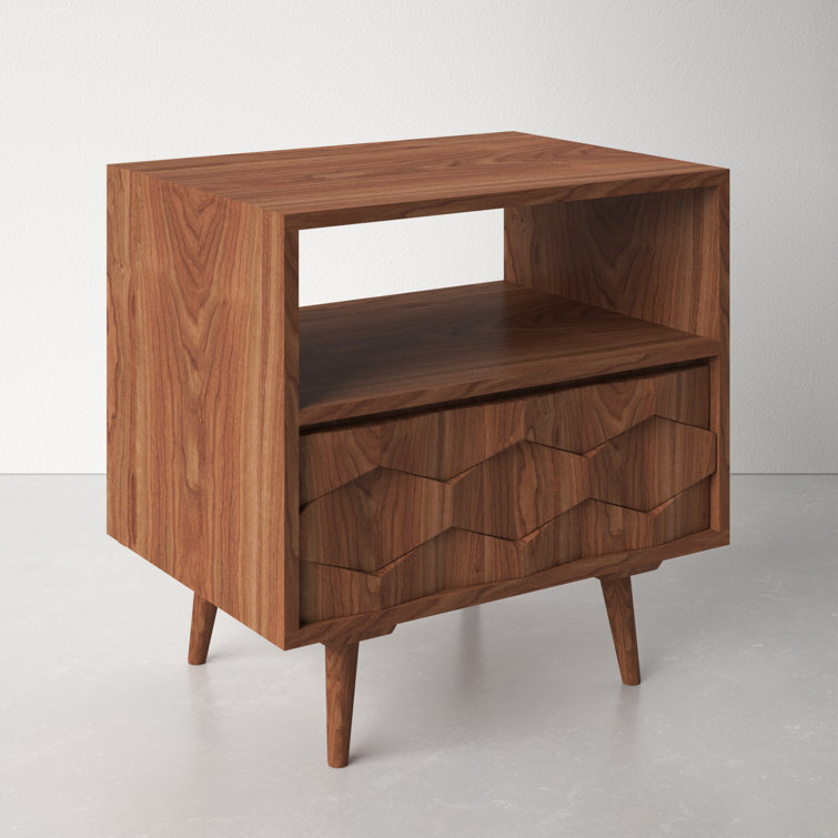 Mid-Century Sheesham Wood 22" Brown Nightstand with Drawer