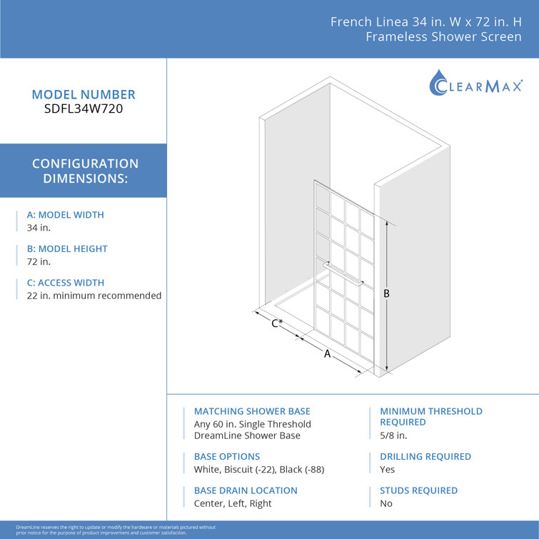 Matte Black 34" x 72" Frosted Glass Frameless Shower Screen