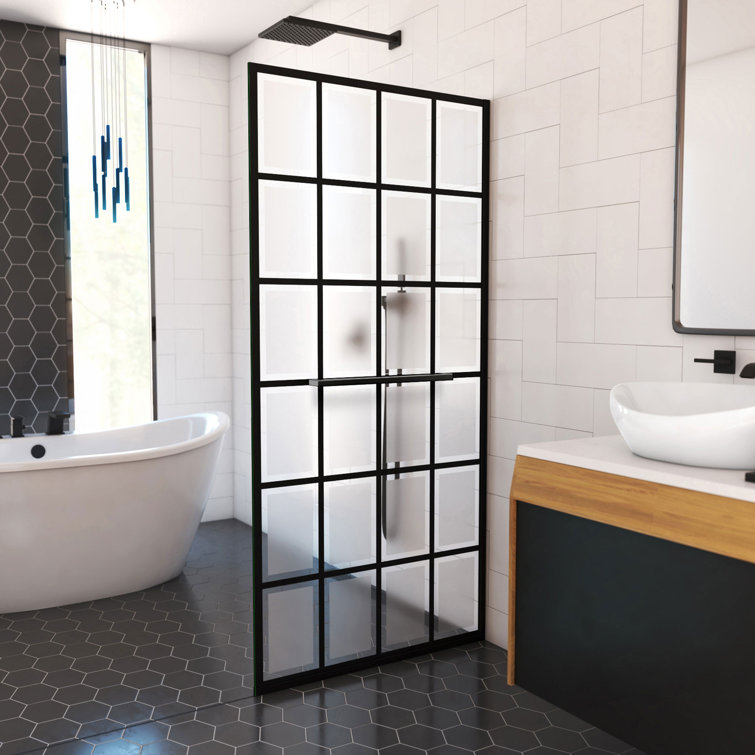 Matte Black 34" x 72" Frosted Glass Frameless Shower Screen