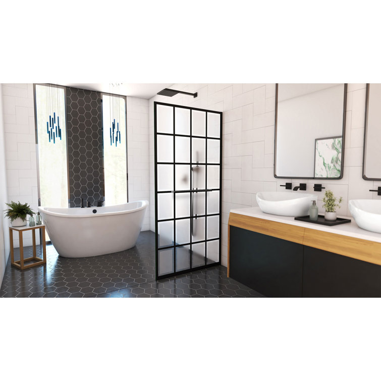 Matte Black 34" x 72" Frosted Glass Frameless Shower Screen