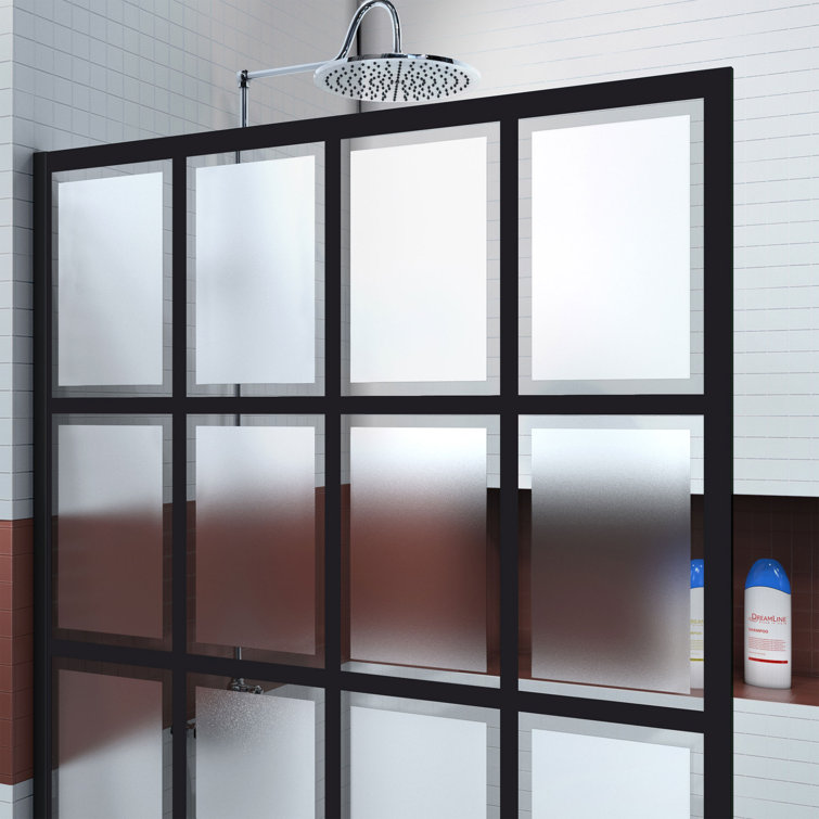 Matte Black 34" x 72" Frosted Glass Frameless Shower Screen
