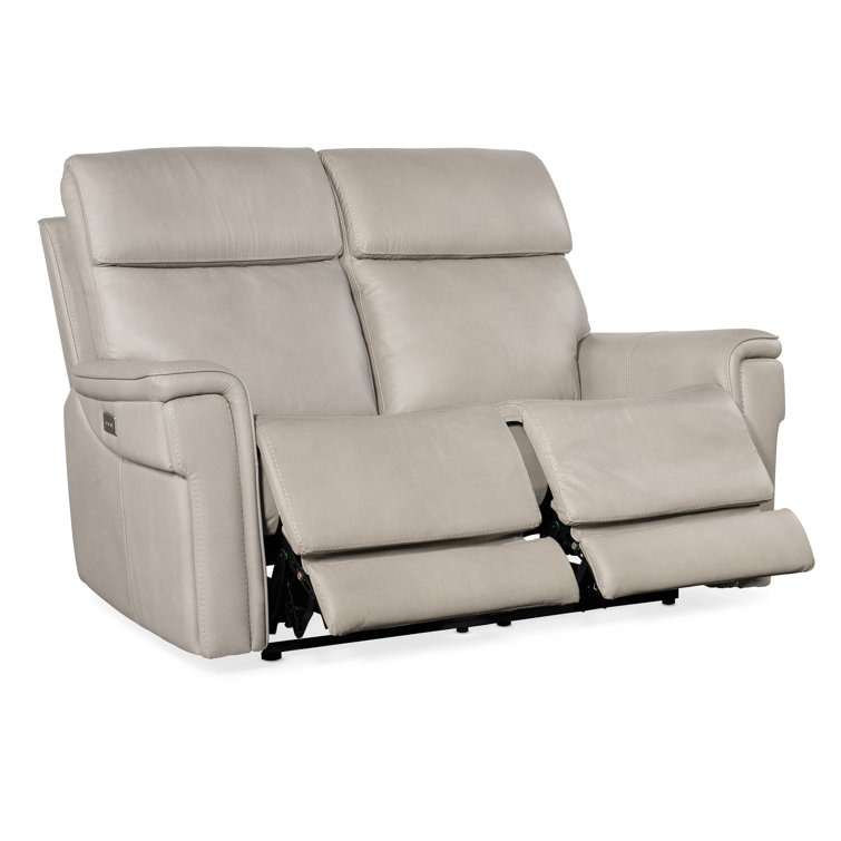 Sahara Dorian Gray Leather Power Reclining Loveseat with Cup Holder