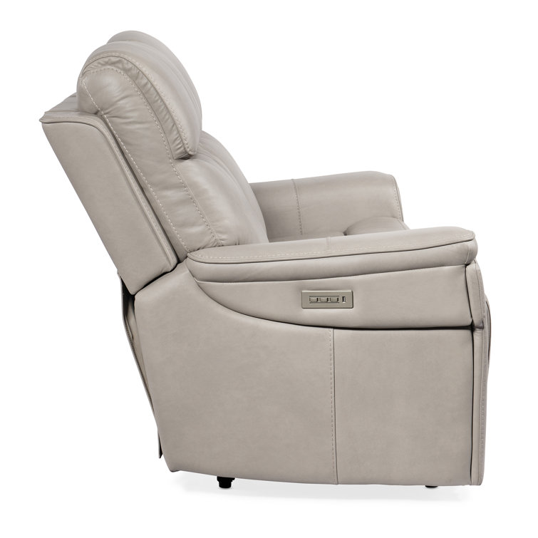 Sahara Dorian Gray Leather Power Reclining Loveseat with Cup Holder