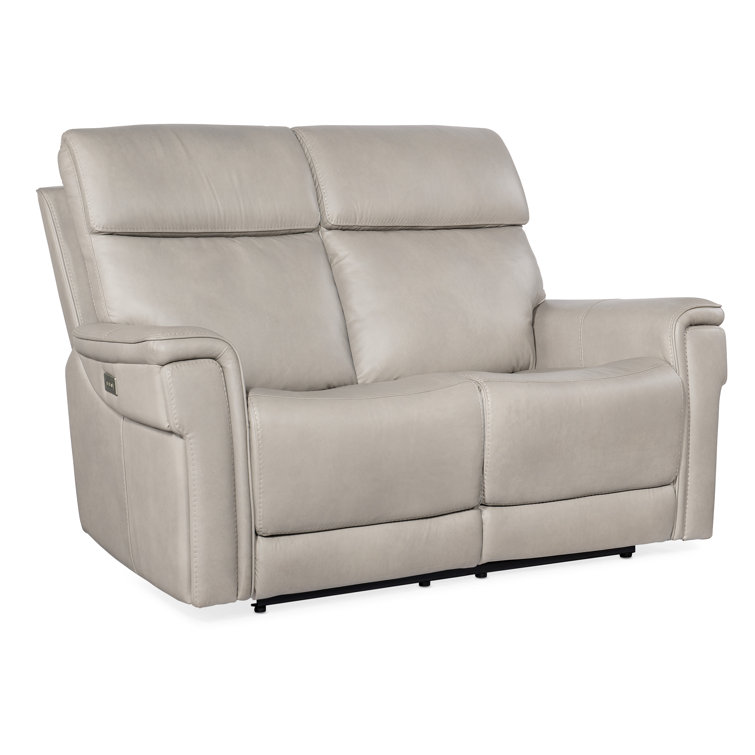 Sahara Dorian Gray Leather Power Reclining Loveseat with Cup Holder
