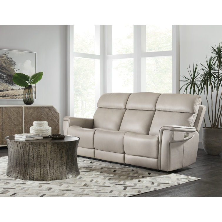Sahara Gray Leather Reclining Sofa with Cup Holder