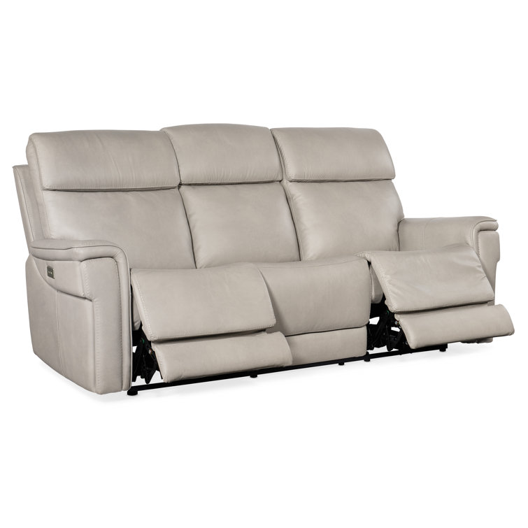 Sahara Gray Leather Reclining Sofa with Cup Holder