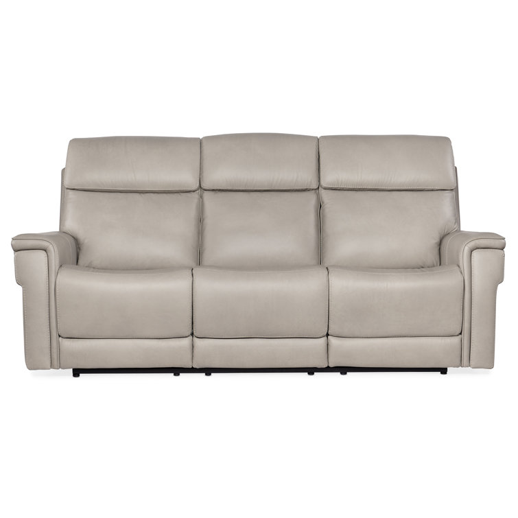 Sahara Gray Leather Reclining Sofa with Cup Holder