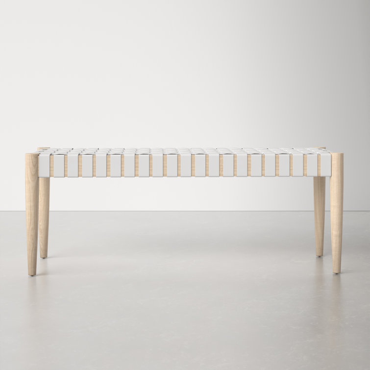 Amalia 47'' Beige and White Leather Weave Transitional Bench