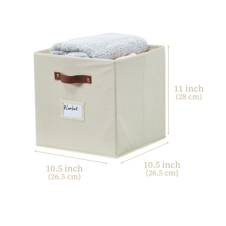Beige Fabric Cube Storage Bins with Handles, Set of 6