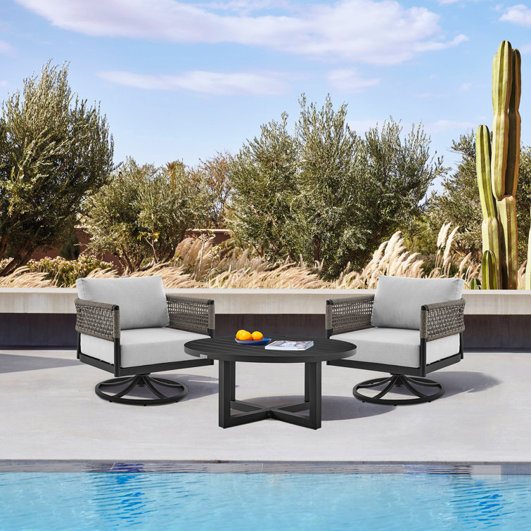 Argiope 42'' Black Aluminum Round Outdoor Coffee Table