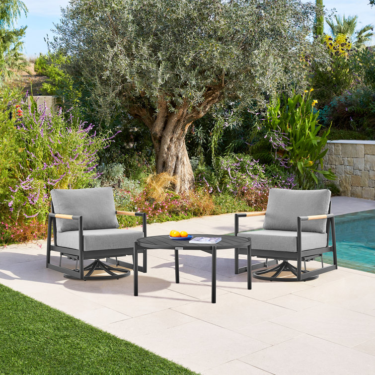Antone Black Aluminum Outdoor Glider Chair with Gray Cushions