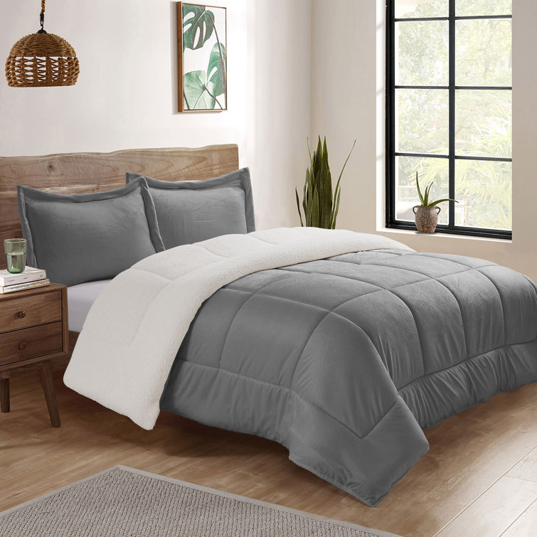 Full Pewter Reversible Microfiber Down Alternative Comforter Set