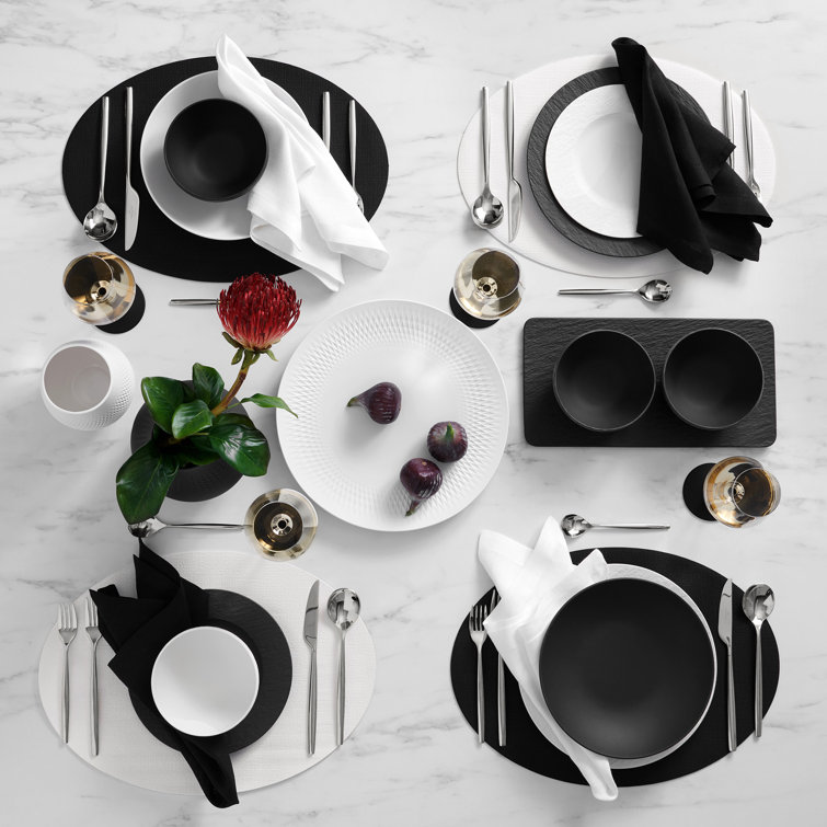 Black Faux Leather Oval Reversible Placemats, Set of 4