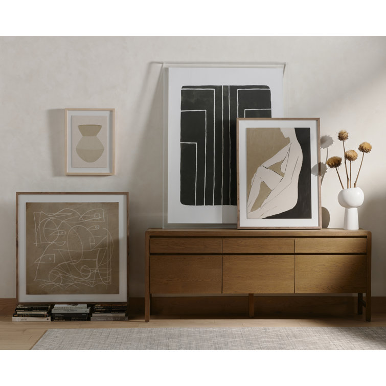 Abstract Beige Graphic Art Print in Solid Maple Wood Frame
