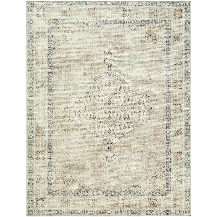 Vintage Medallion Lila 6'7" x 9' Rectangular Area Rug in Gray