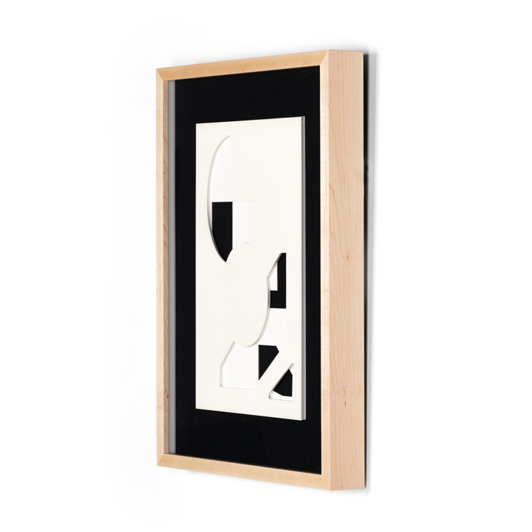 Maple Framed Black and White Dimensional Abstract Art