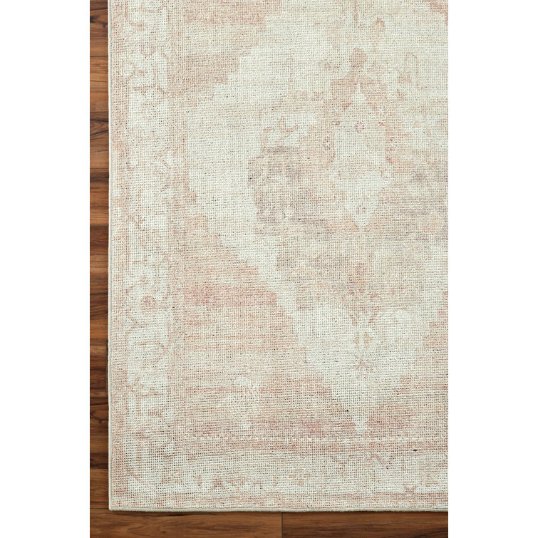 Ivory and Blush Hand-Knotted Wool Area Rug